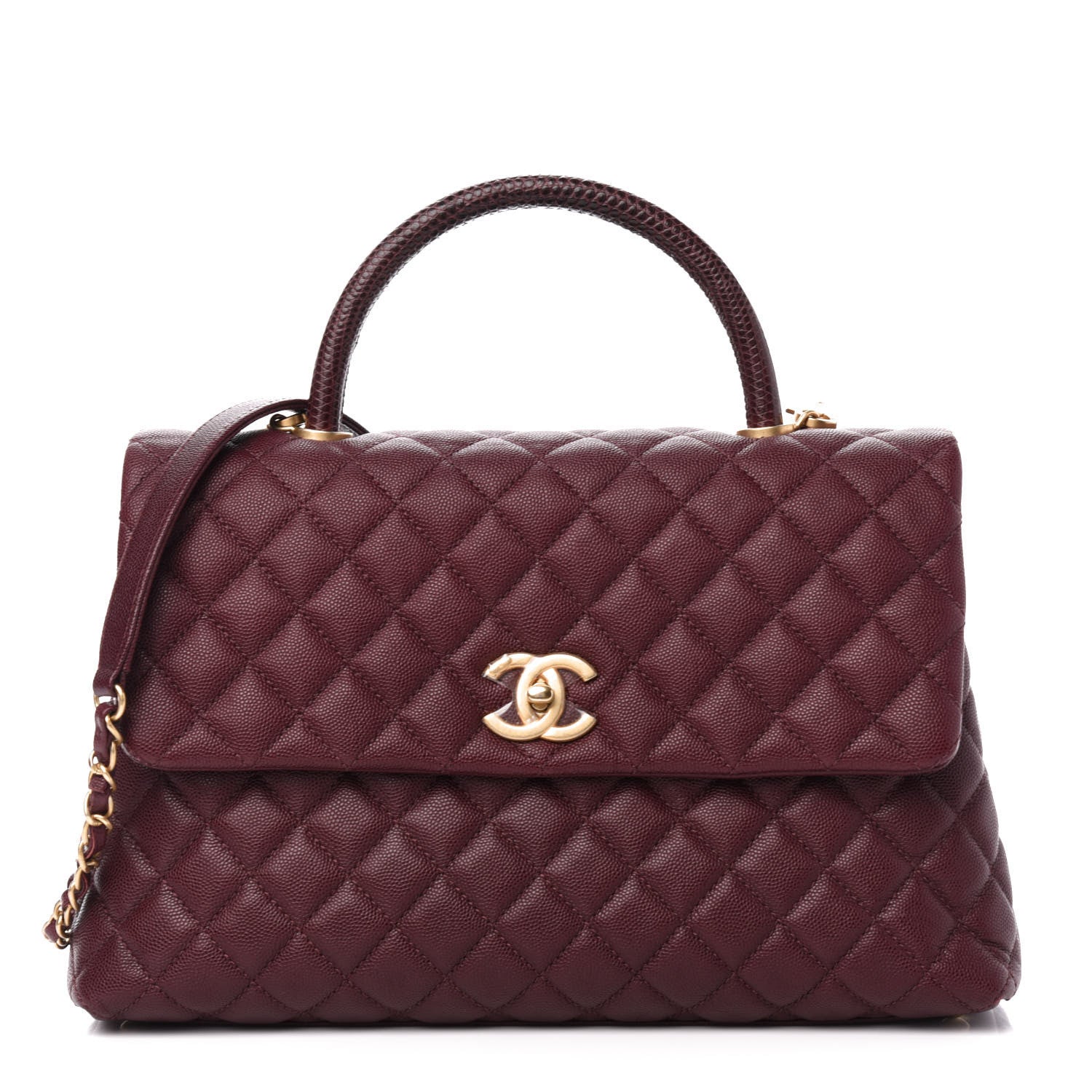 Chanel Caviar Lizard Quilted Medium Coco Handle Flap Burgundy 1 of 11