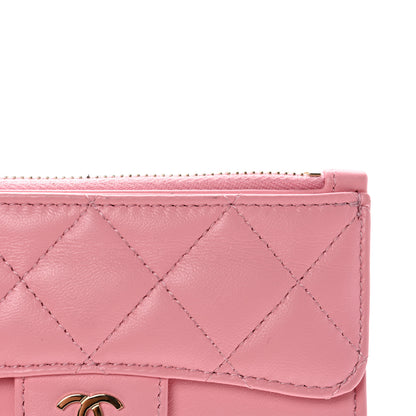 Chanel Lambskin Quilted Flap Zip Card Holder Pink 10 of 13
