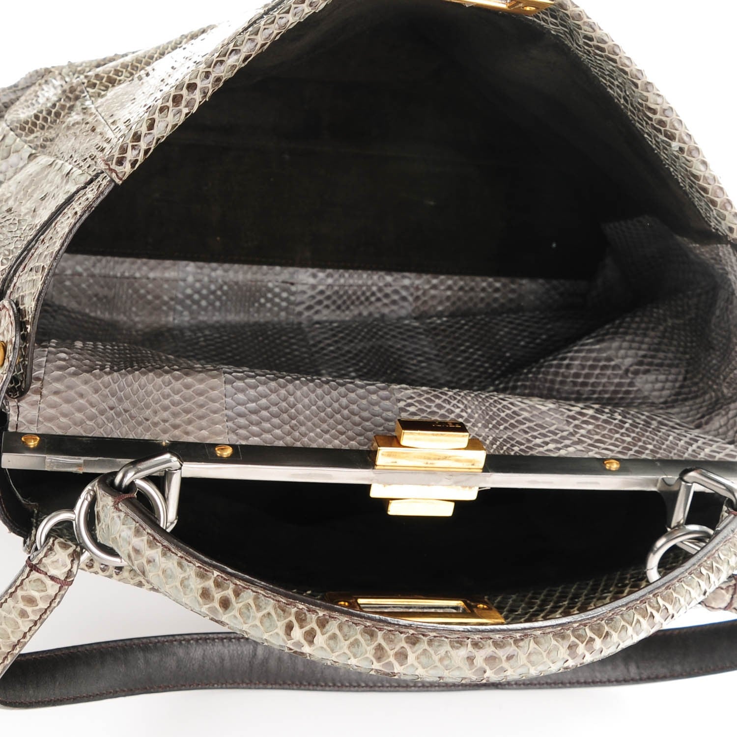 Fendi Python Large Peekaboo Iconic Satchel Natural 6 of 8