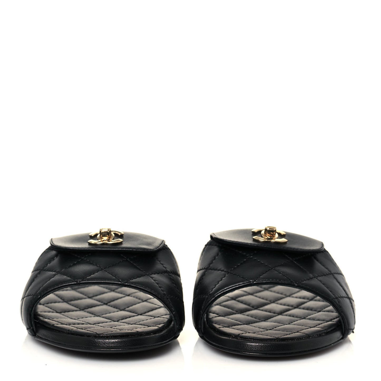 Lambskin Quilted CC Turnlock Sandals 37.5 Black
