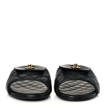 Chanel Lambskin Quilted CC Turnlock Sandals 37.5 Black 2 of 8