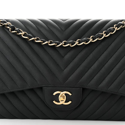Chanel Caviar Chevron Quilted Jumbo Double Flap Black 8 of 11