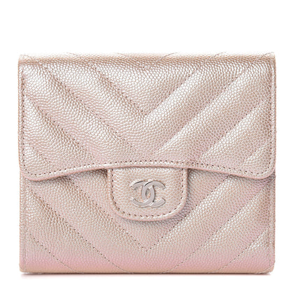 Chanel Metallic Caviar Chevron Quilted Compact Flap Wallet Light Gold 1 of 9