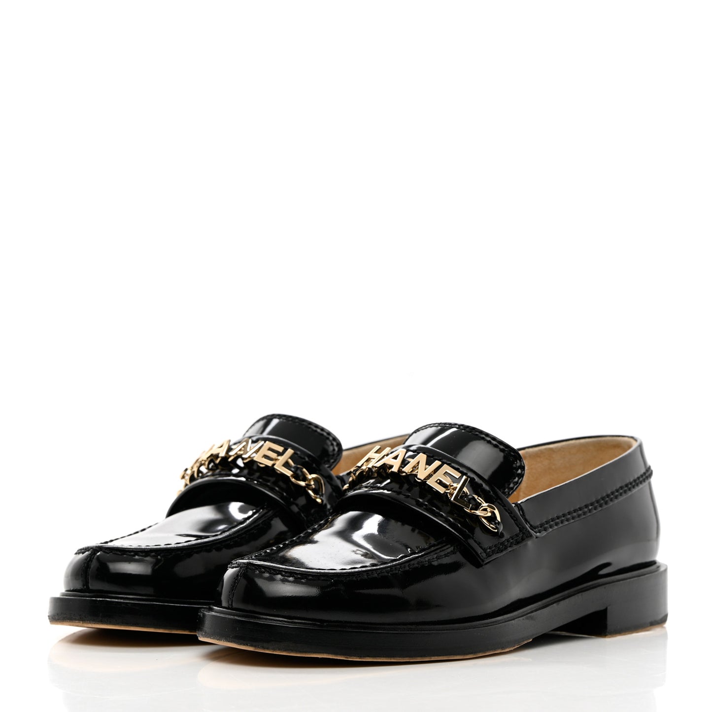 Shiny Calfskin Logo Loafers 35 Black