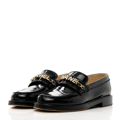 Chanel Shiny Calfskin Logo Loafers 35 Black 3 of 18