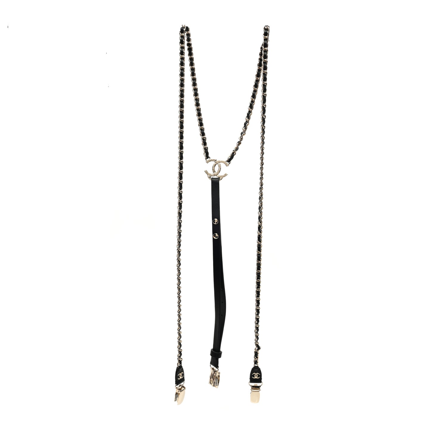 Calfskin CC Chain Suspenders L Black
