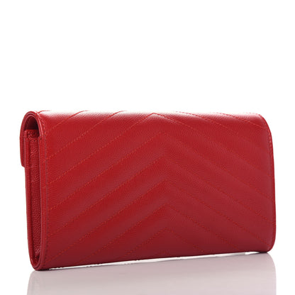 Saint Laurent Grain De Poudre Matelasse Chevron Monogram Flap Wallet Red 3 of 9