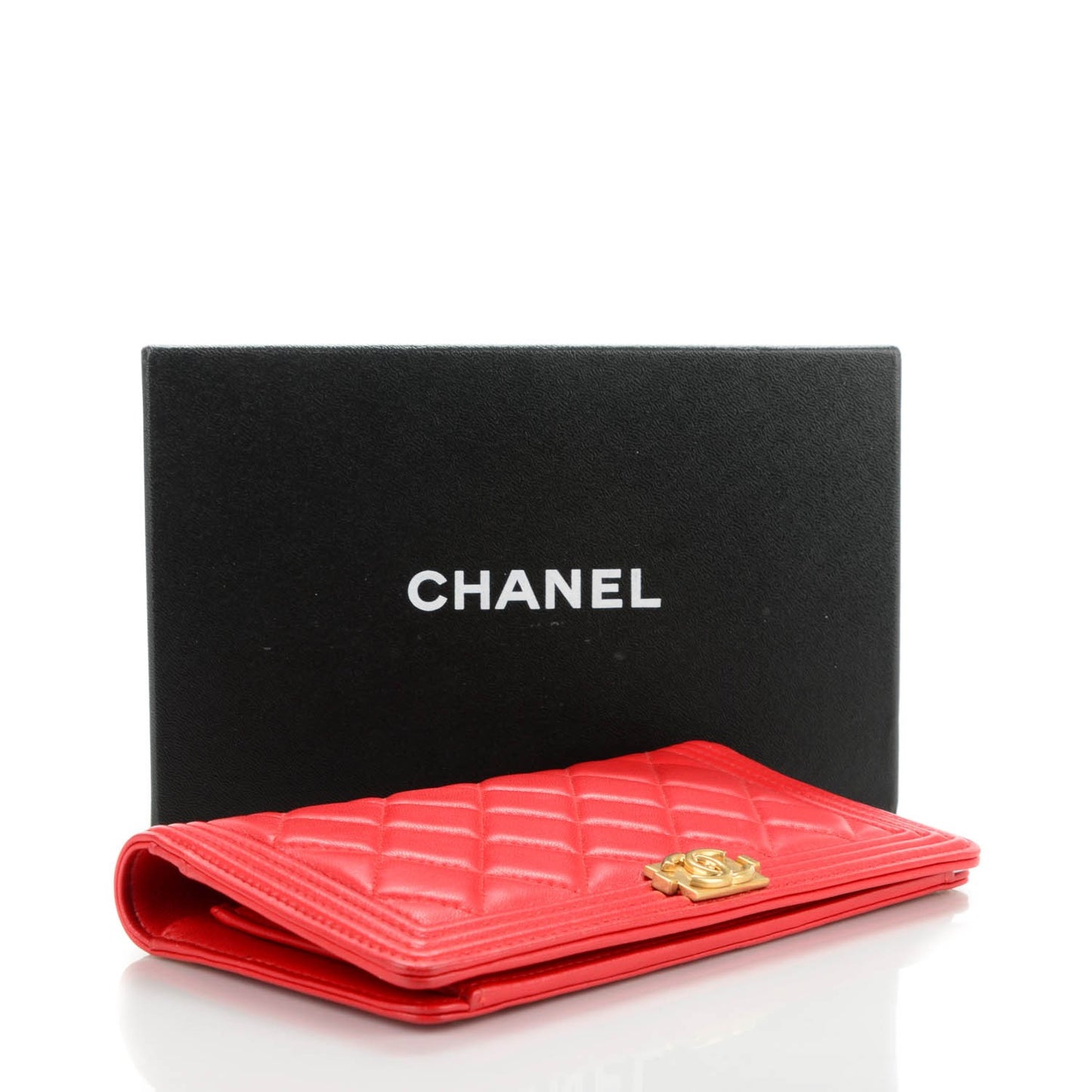 Lambskin Quilted Boy Yen Wallet Red