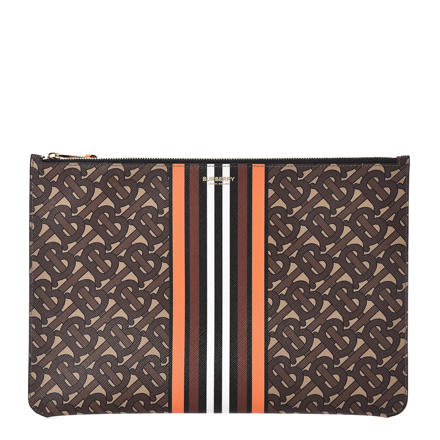 E-Canvas Monogram Stripe Zip Pouch Bridle Brown
