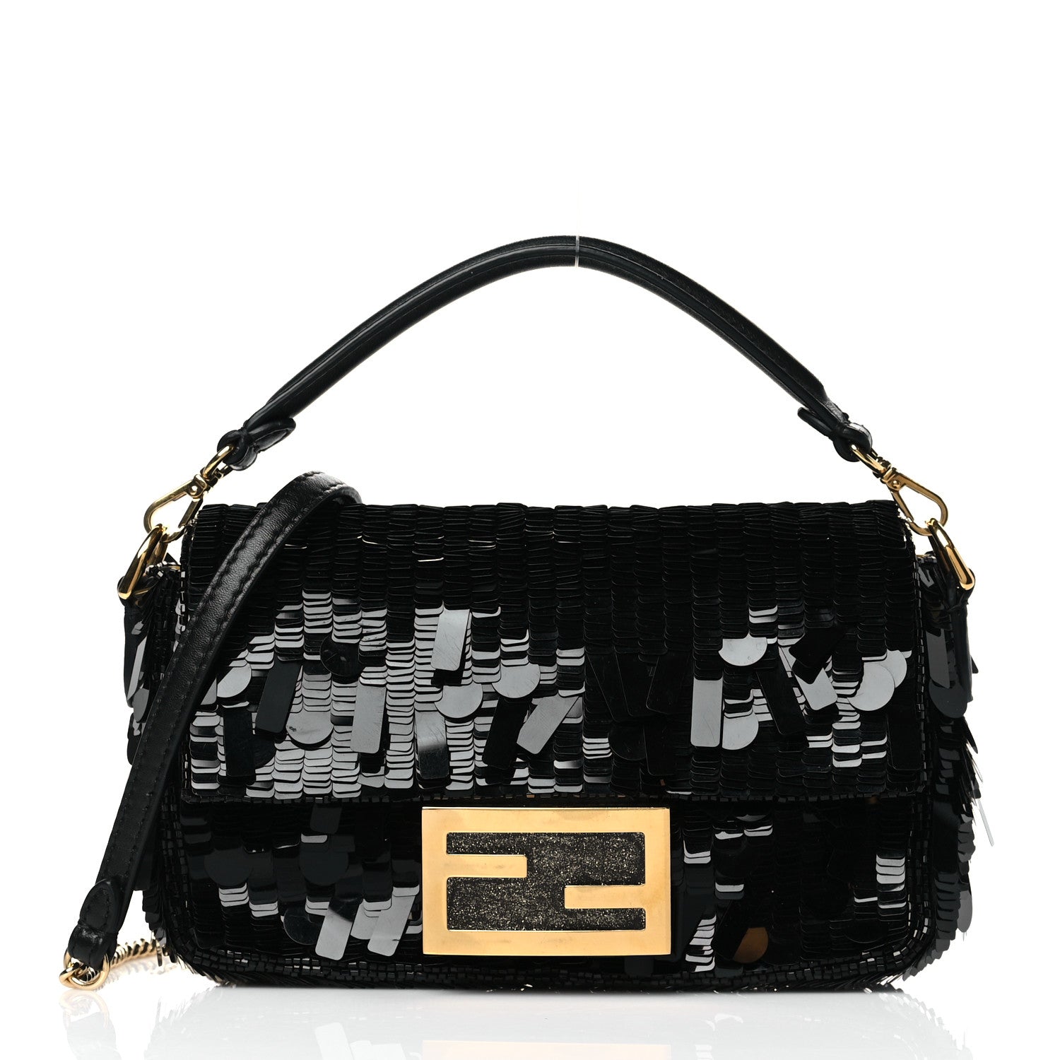 Fendi Sequin Paillettes Shiny Nappa Sex and the City Mini Baguette Black 1 of 9