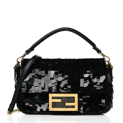 Fendi Sequin Paillettes Shiny Nappa Sex and the City Mini Baguette Black 1 of 9