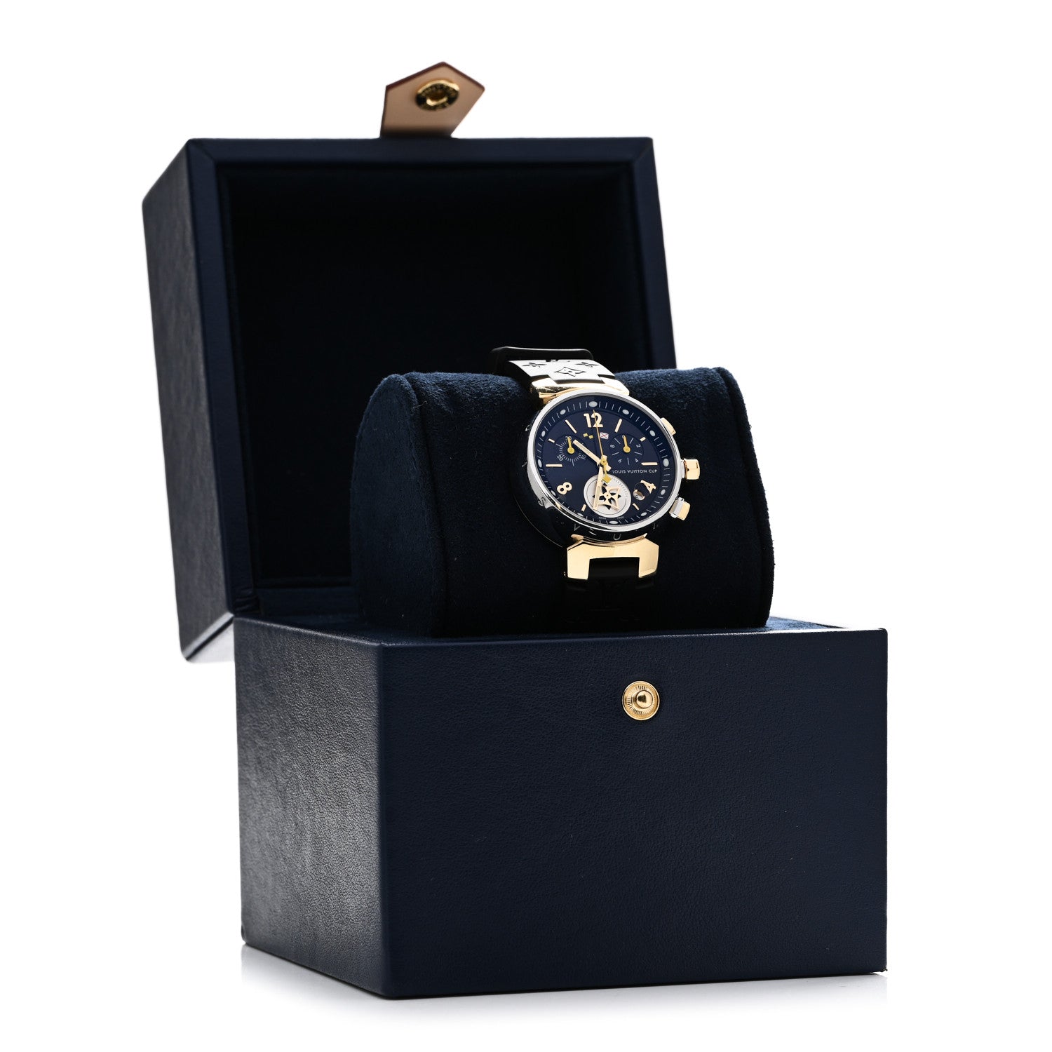 Louis Vuitton Stainless Steel 18K Yellow Gold Rubber 34mm Tambour Chronograph Quartz Watch Black 5 of 5