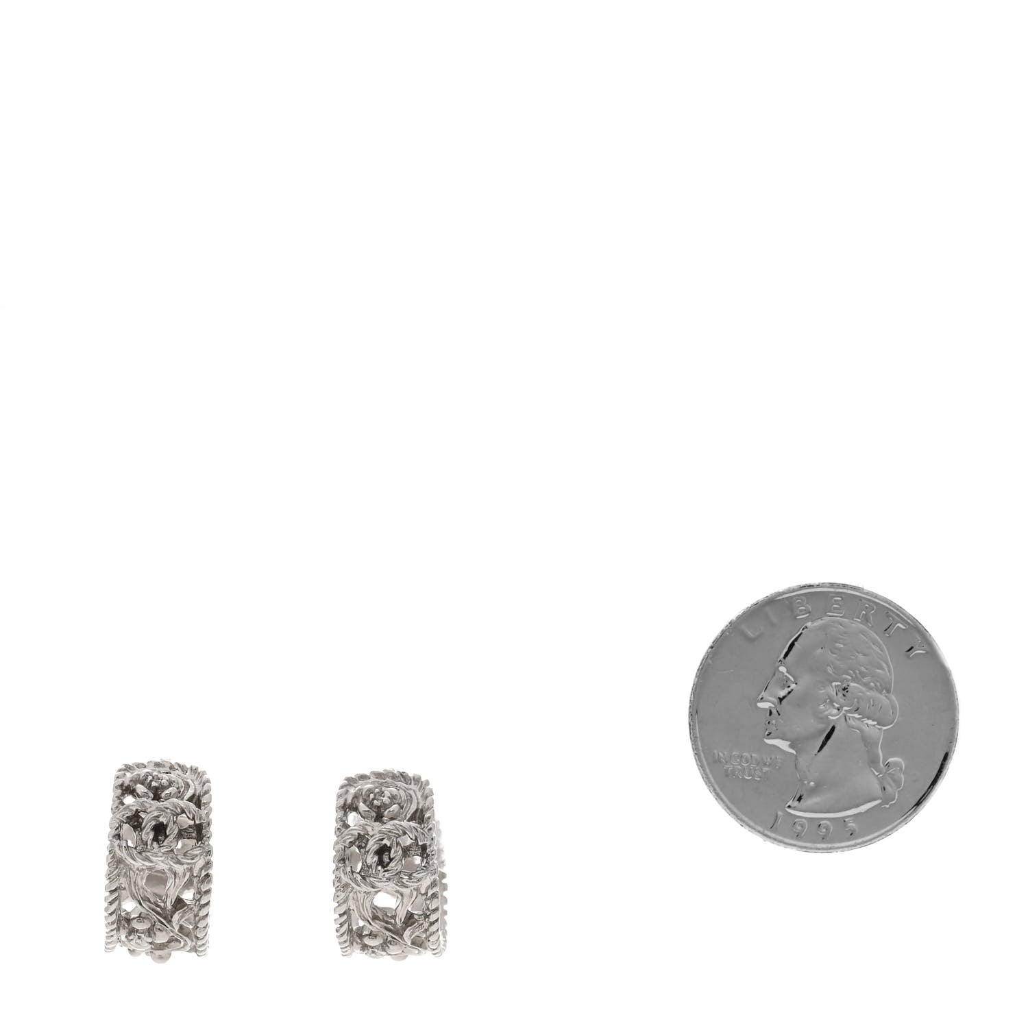 Chanel CC Camellia Hoop Earrings Silver 2 of 5