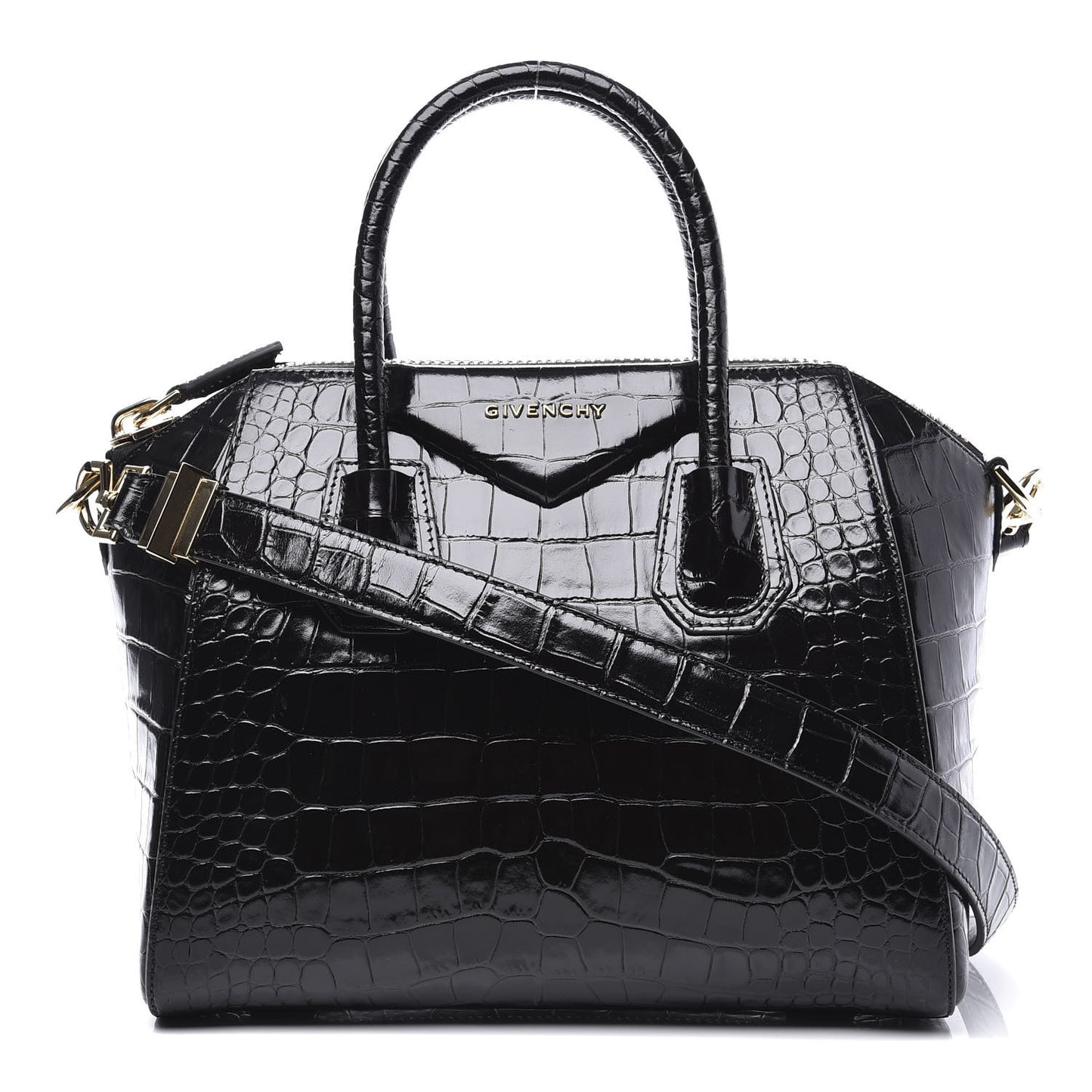 Calfskin Crocodile Embossed Small Antigona Black