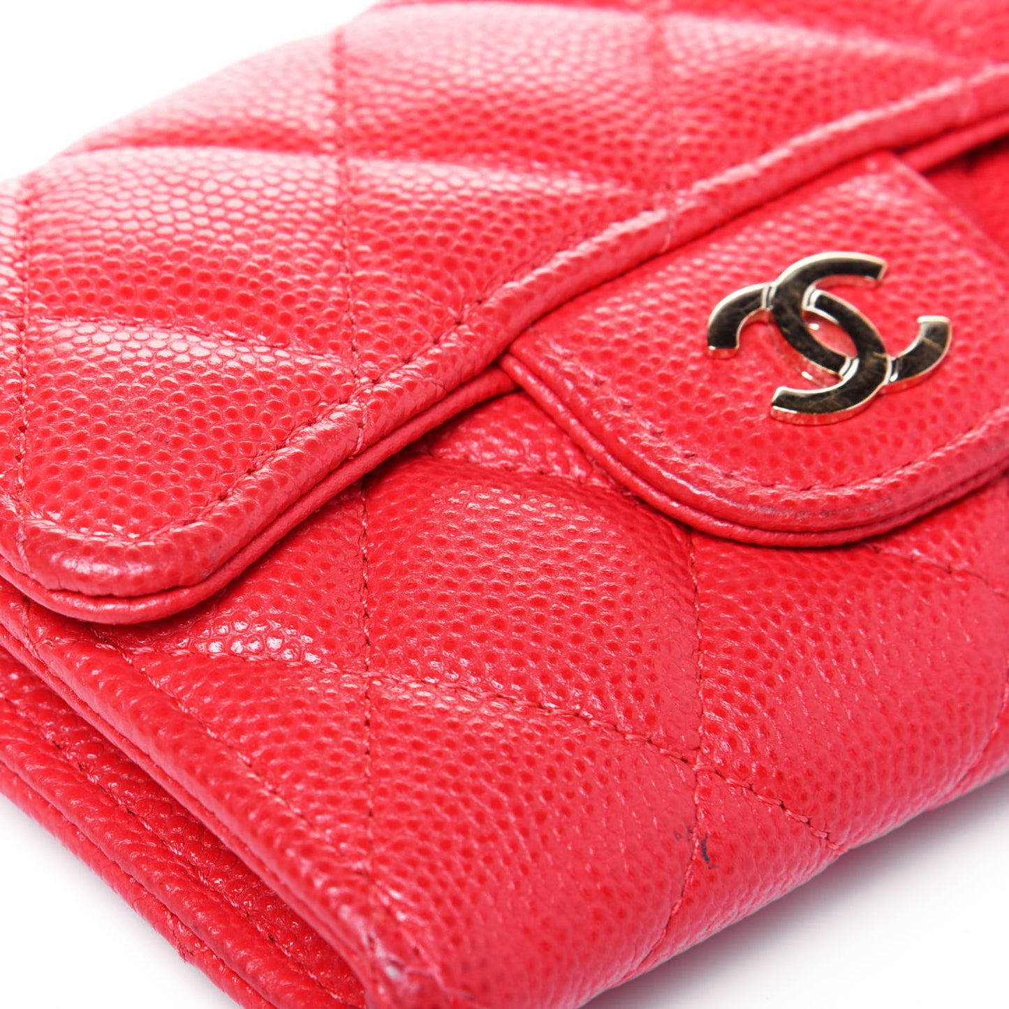 Caviar Quilted Flap Card Holder Wallet Red