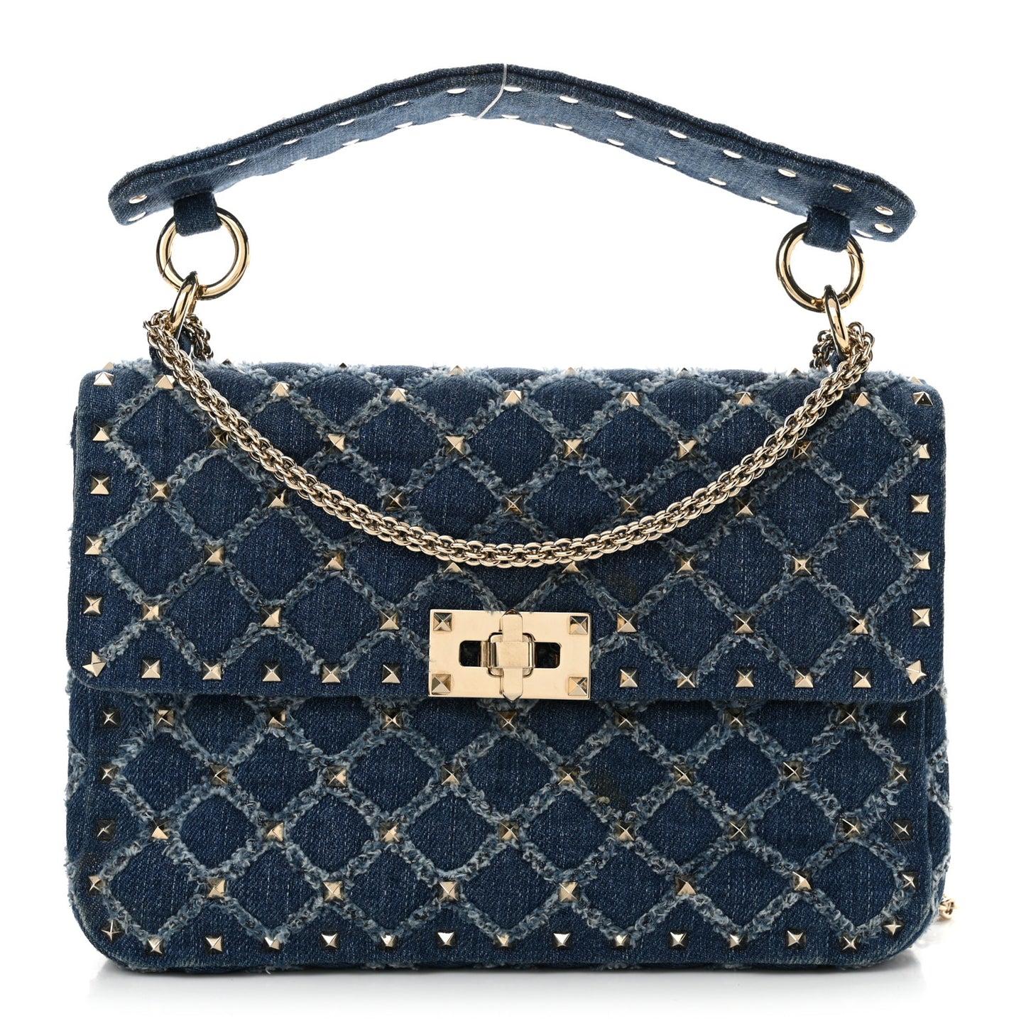 Denim Medium Rockstud Spike Shoulder Bag Denim