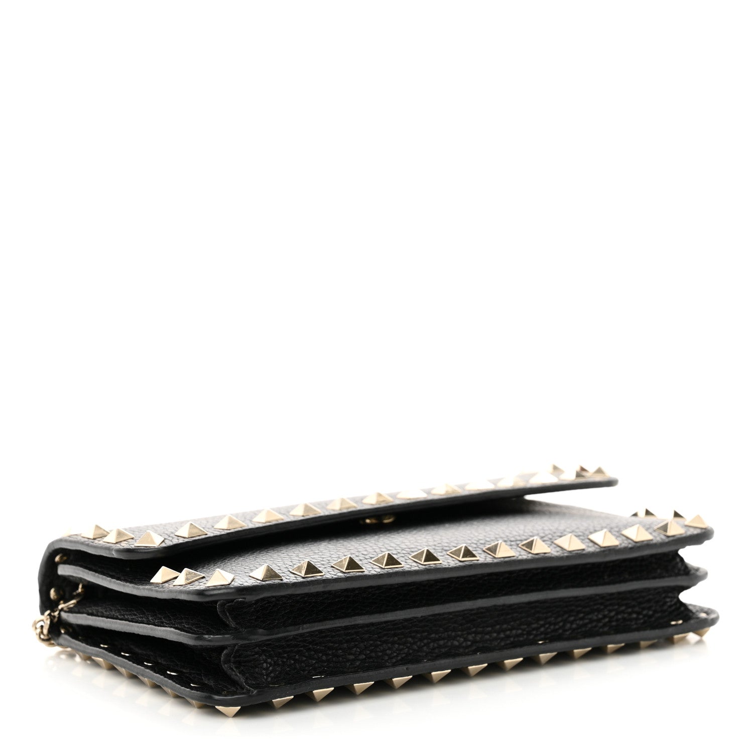 Valentino Garavani Pebbled Calfskin Rockstud Flap Wallet On Chain Black 4 of 12