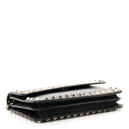 Valentino Garavani Pebbled Calfskin Rockstud Flap Wallet On Chain Black 4 of 12