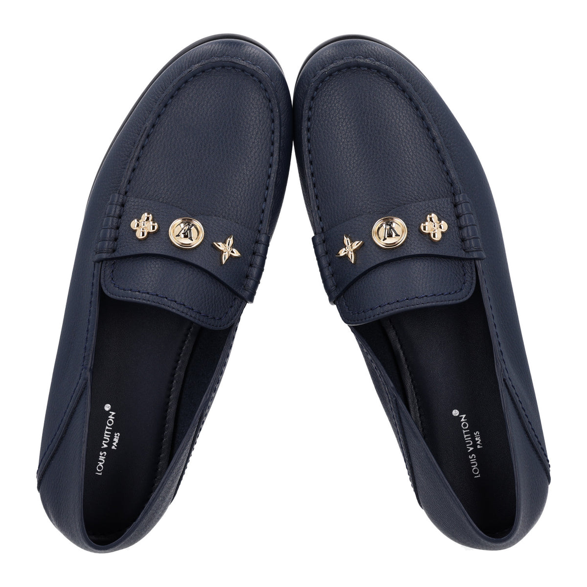 Grained Calfskin Ivy Loafers 40.5 Navy Blue