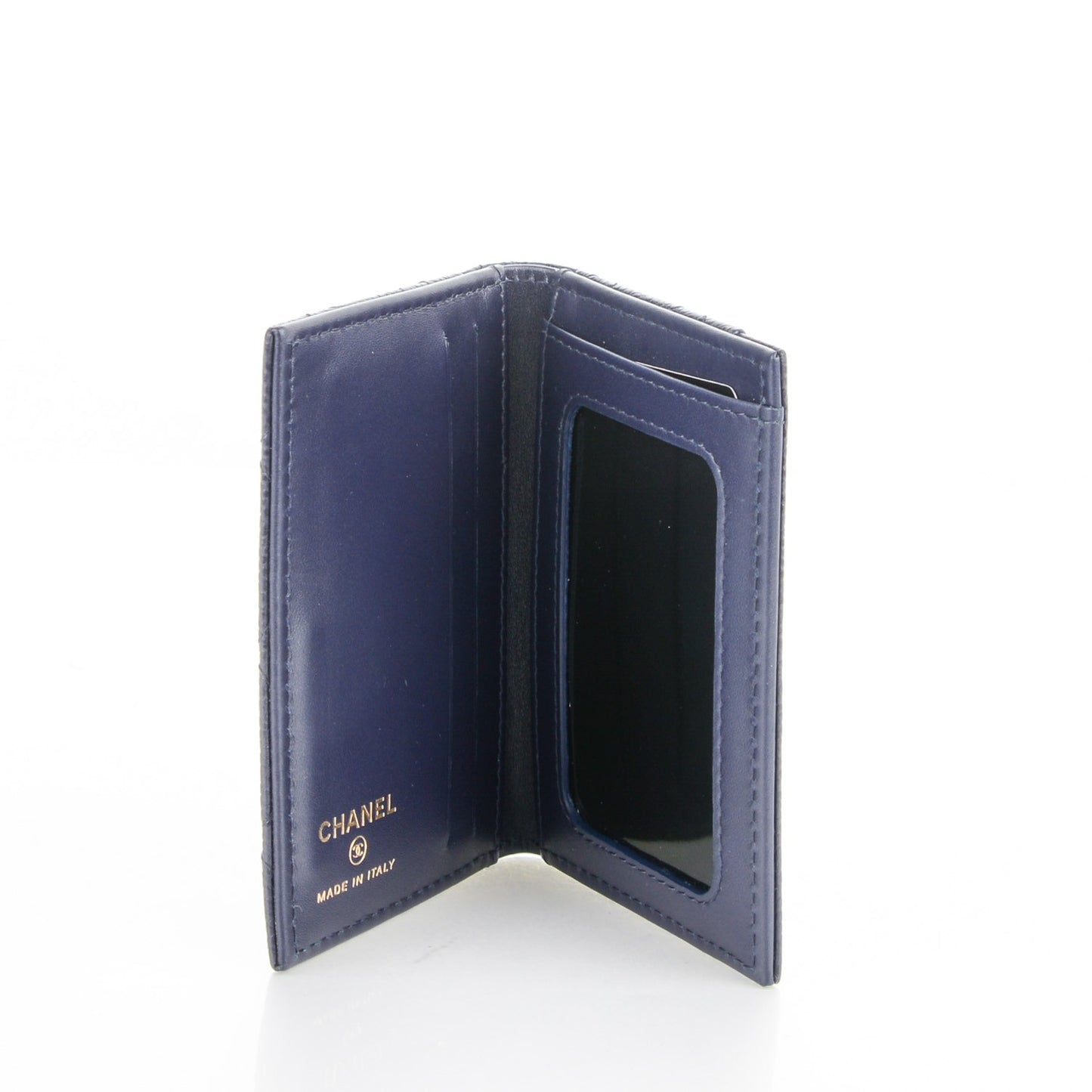 Caviar Quilted Card Holder Wallet Dark Blue