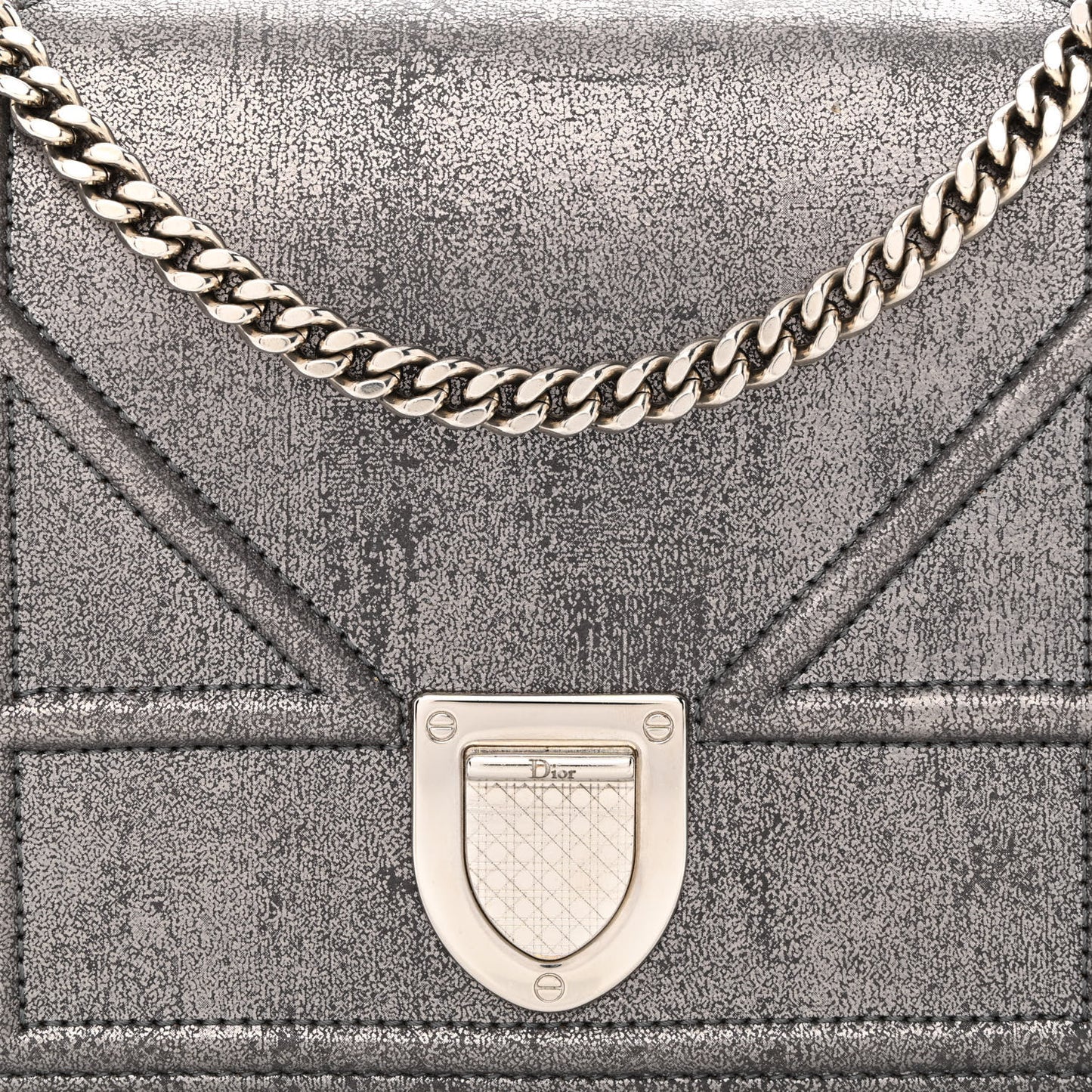 Metallic Brushed Calfskin Diorama Wallet on Chain Pouch Gunmetal