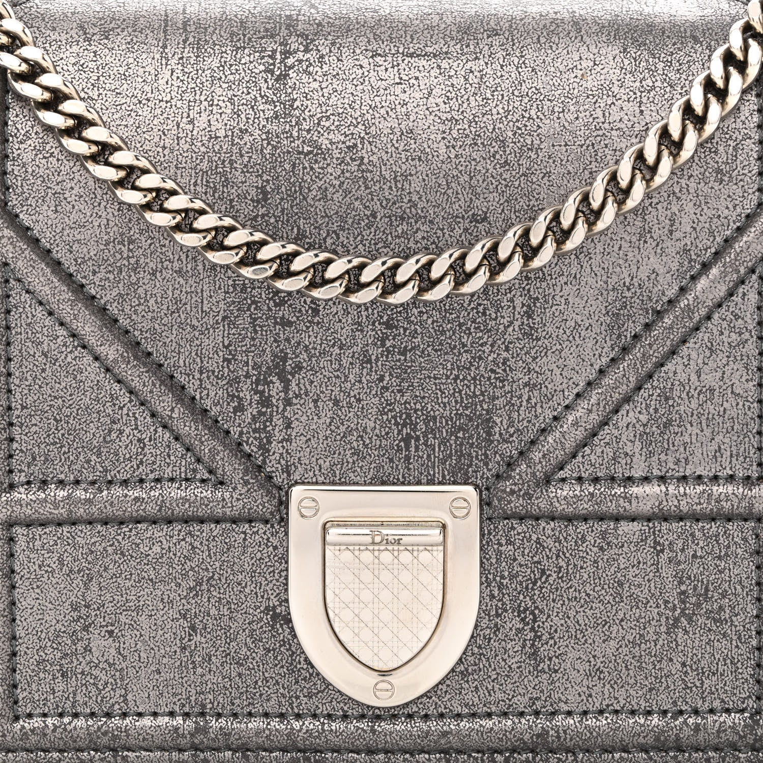 Christian Dior Metallic Brushed Calfskin Diorama Wallet on Chain Pouch Gunmetal 9 of 11