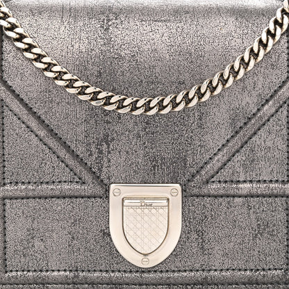 Christian Dior Metallic Brushed Calfskin Diorama Wallet on Chain Pouch Gunmetal 9 of 11