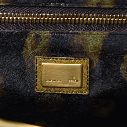 Fendi Goatskin Calf Hair Leopard Print Large Peekaboo Iconic Satchel Green 7 of 15