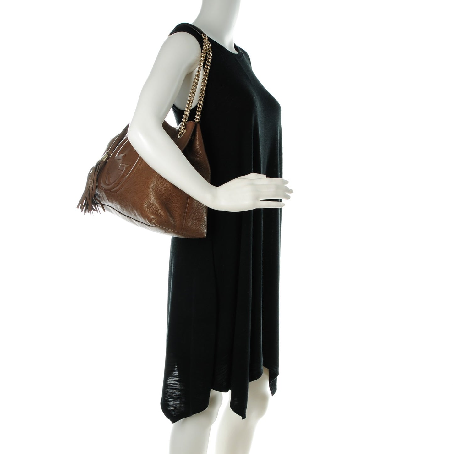 Pebbled Calfskin Medium Soho Chain Shoulder Bag Maple Brown