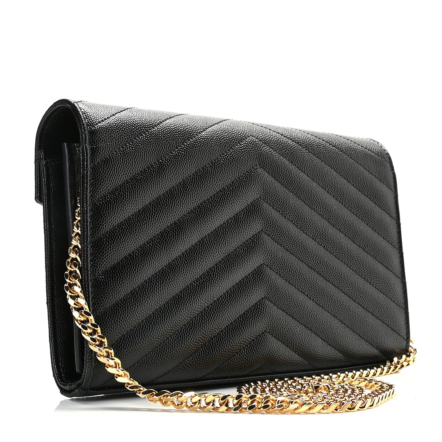Grain De Poudre Matelasse Chevron Monogram Chain Wallet Black