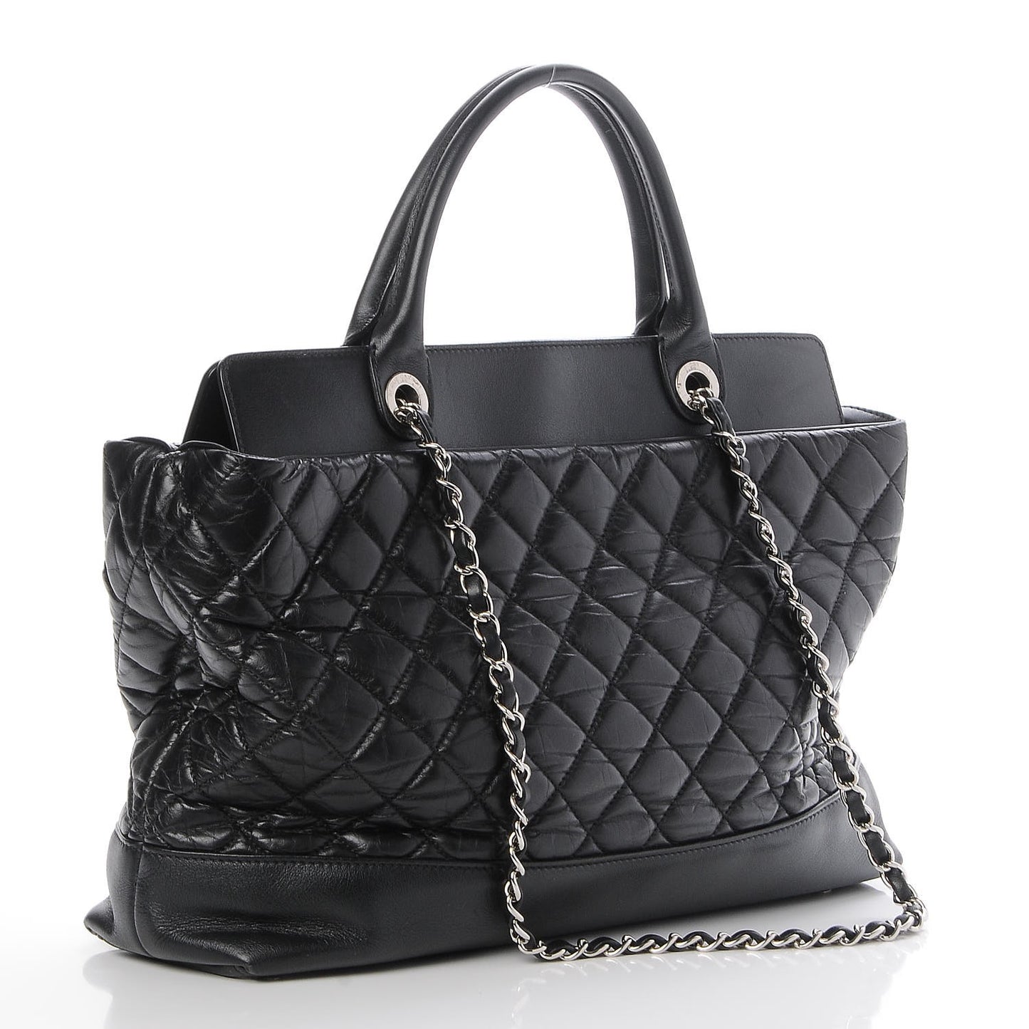 Aged Calfskin Quilted Be CC Tote Black