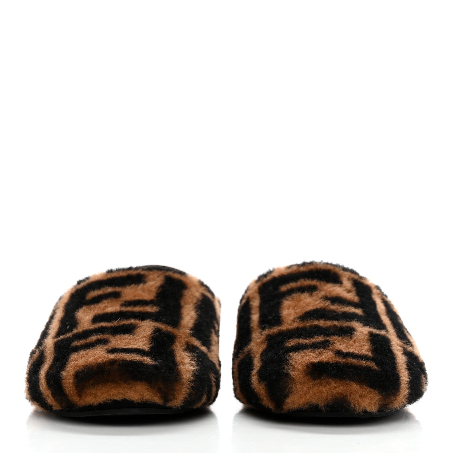 Fendi Shearling Nappa FF Slippers 37 Tobacco Black 2 of 10