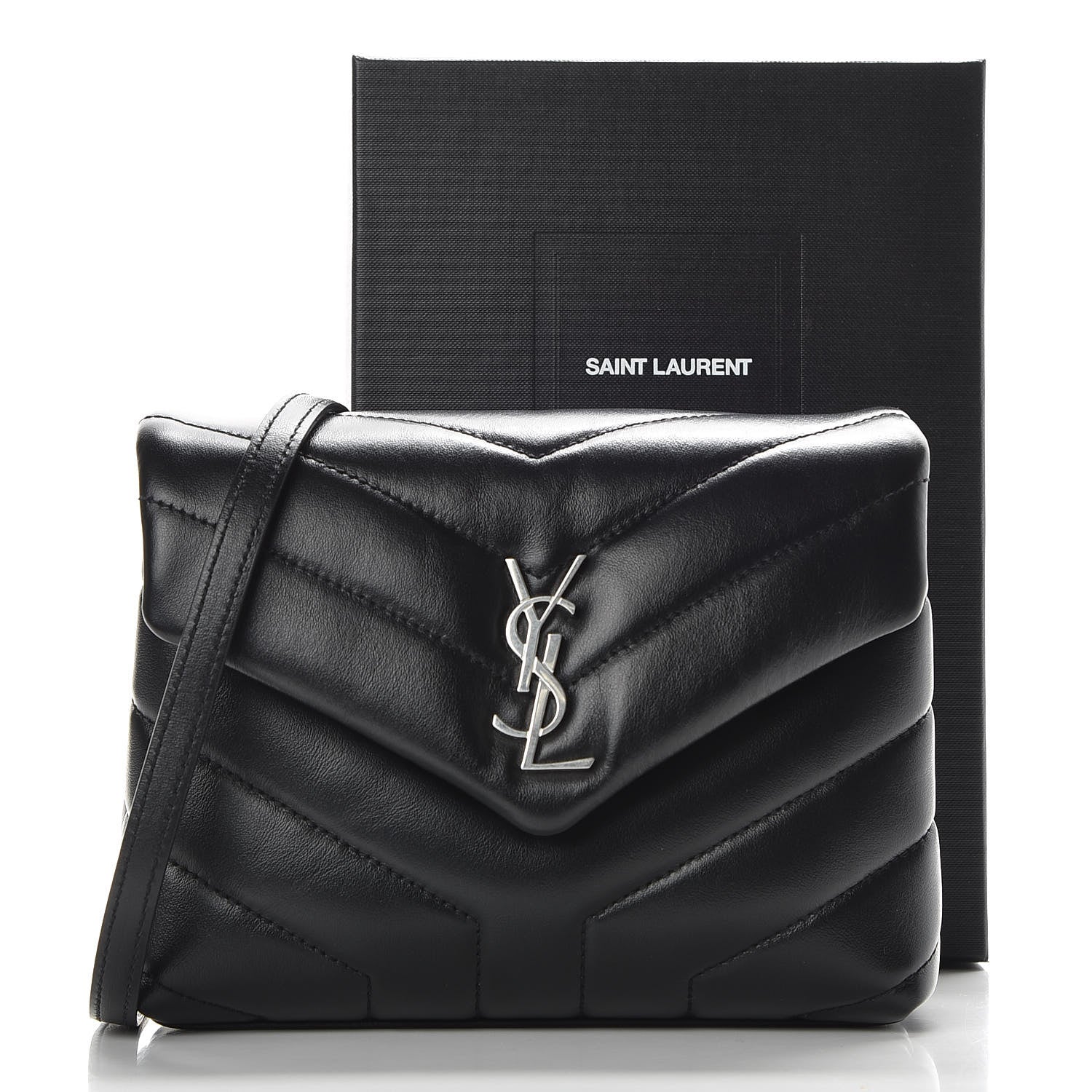 Saint Laurent Calfskin Y Quilted Monogram Toy Loulou Crossbody Bag Black 10 of 10