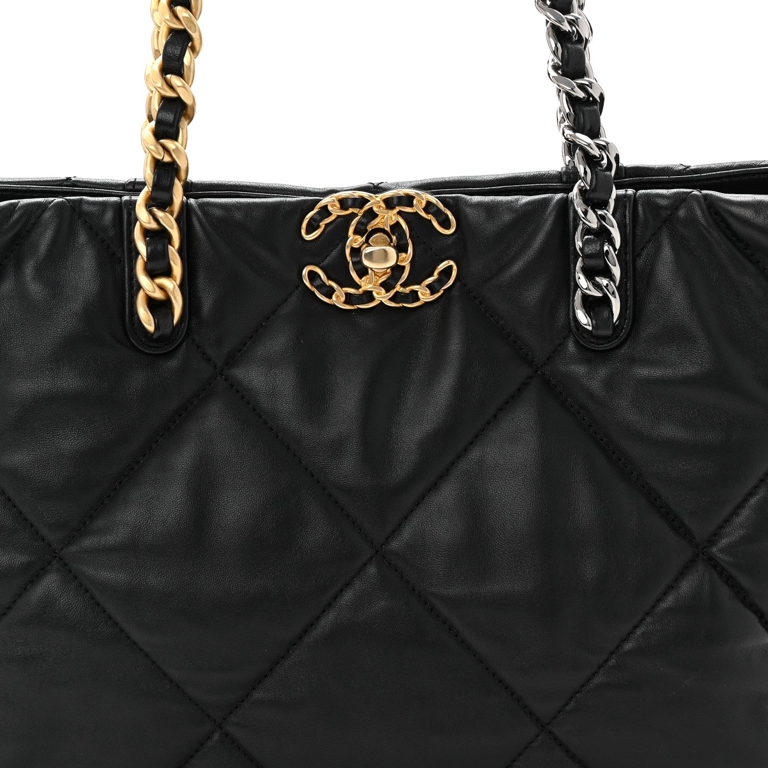 Chanel Lambskin Quilted Chanel 19 East West Shopping Bag Black 8 of 10