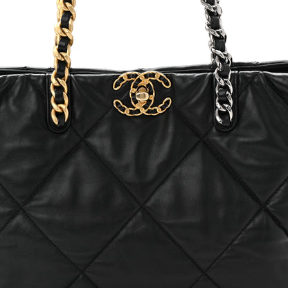 Chanel Lambskin Quilted Chanel 19 East West Shopping Bag Black 8 of 10