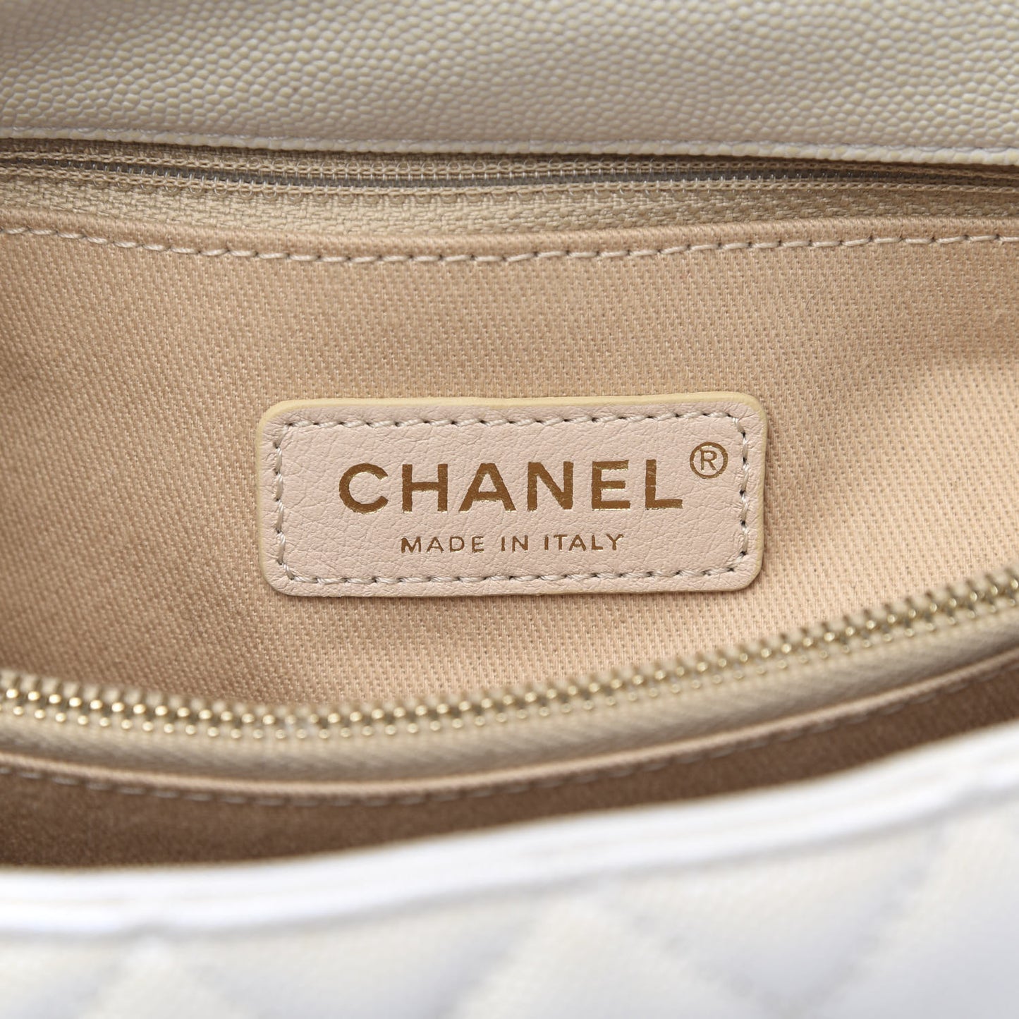 Iridescent Caviar Quilted Small Coco Handle Flap White