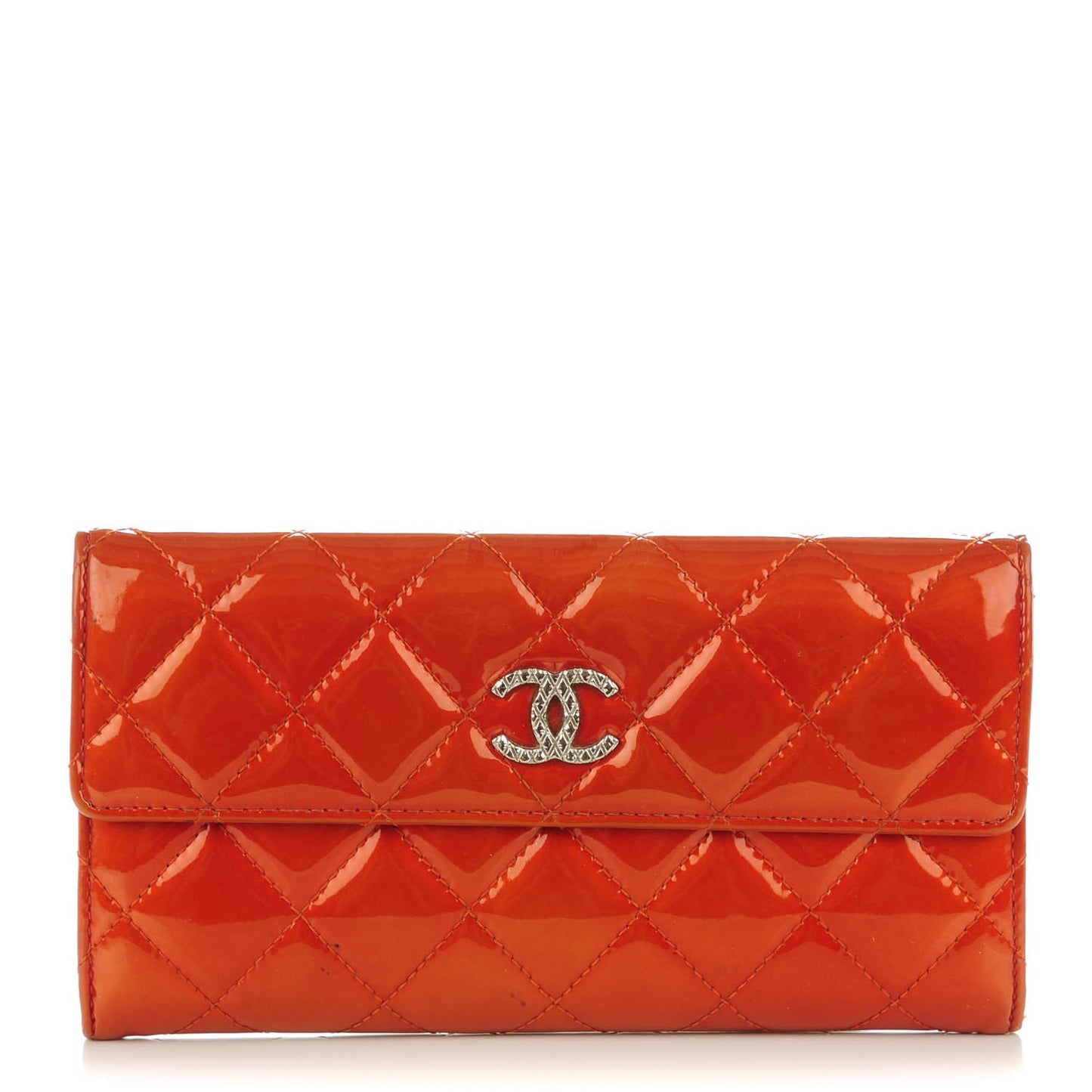 Patent Quilted Brilliant Large Flap Wallet Orange