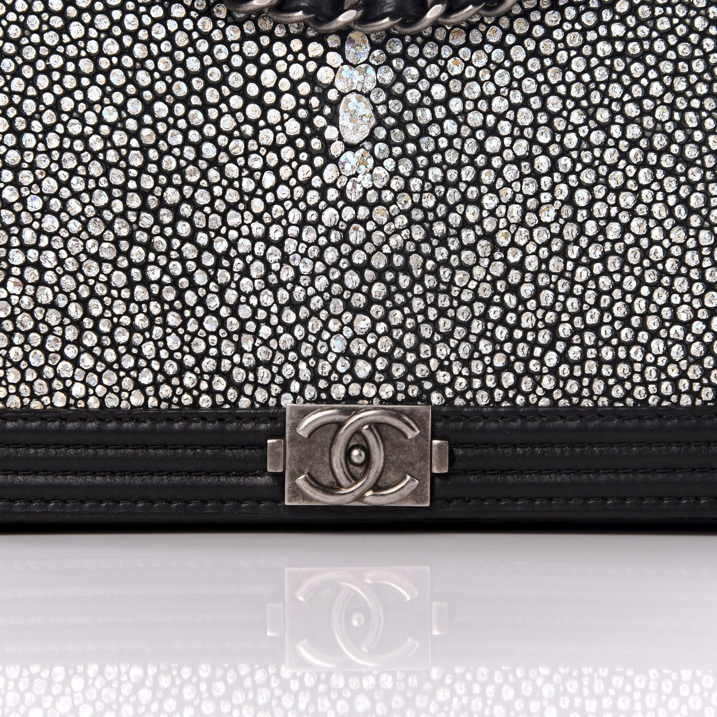 Galuchat Stingray Lambskin Boy Wallet On Chain WOC Black