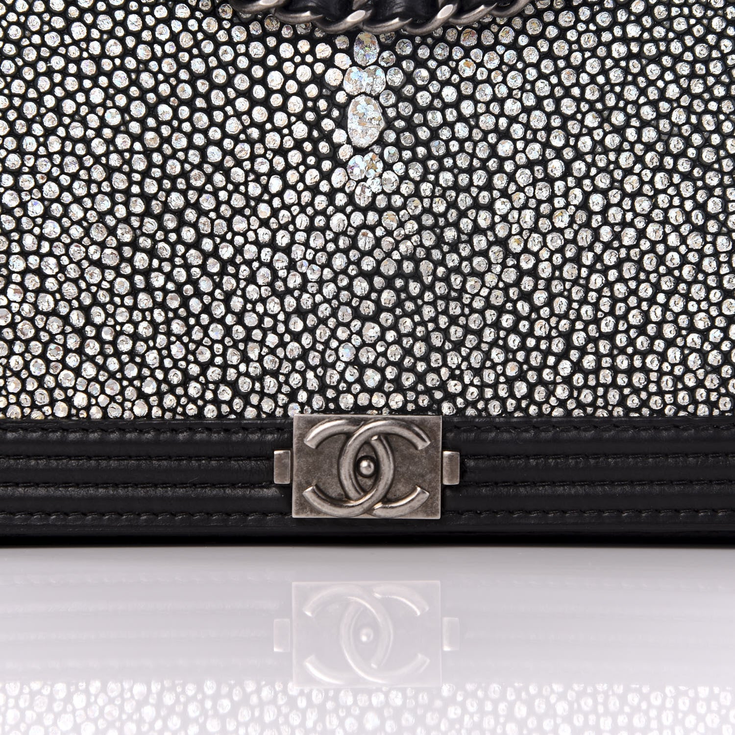 Chanel Galuchat Stingray Lambskin Boy Wallet On Chain WOC Black 9 of 10
