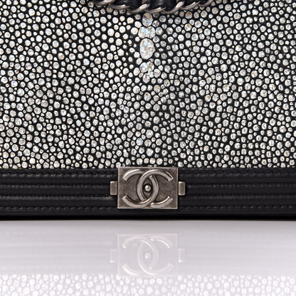 Chanel Galuchat Stingray Lambskin Boy Wallet On Chain WOC Black 9 of 10