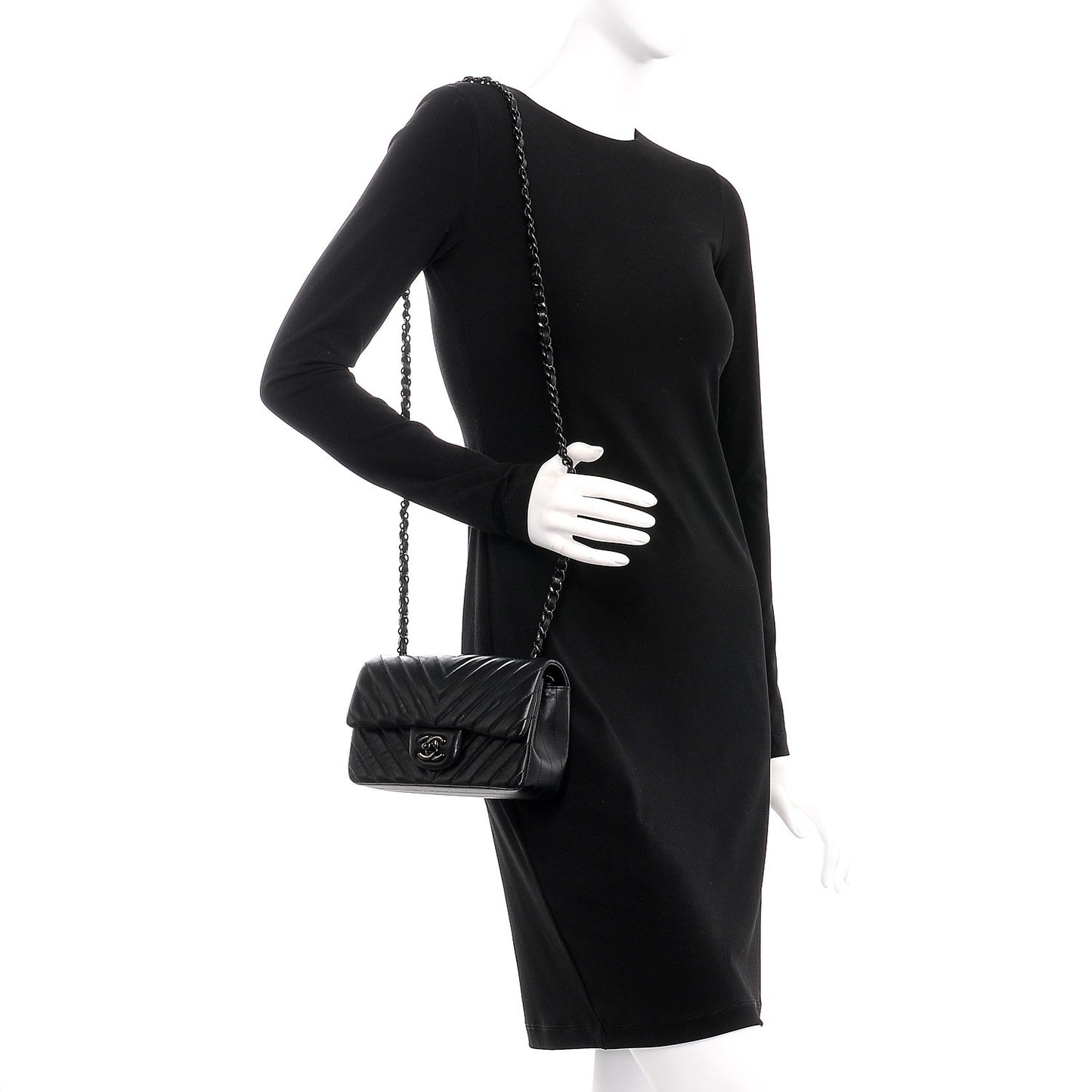 Lambskin Chevron Quilted Mini Rectangular Flap So Black