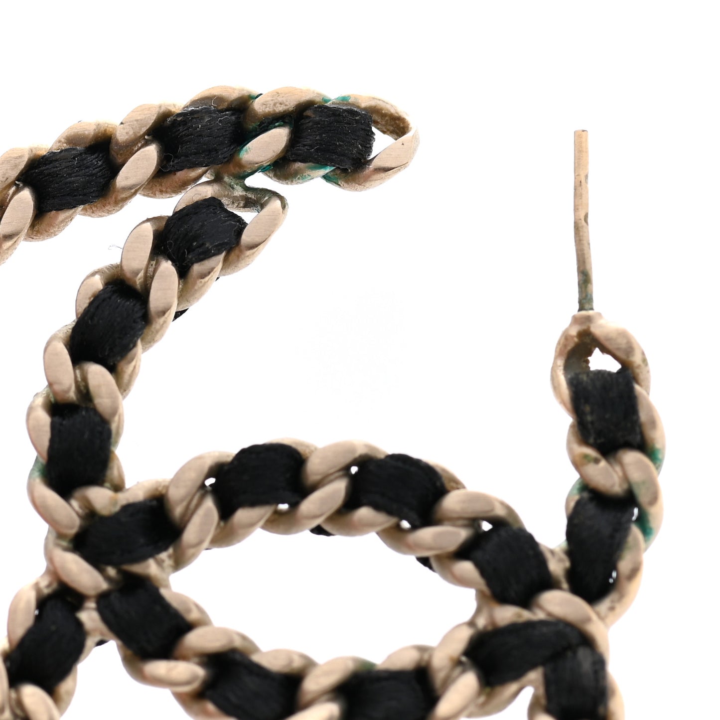 Satin Ribbon CC Heart Chain Earrings Black