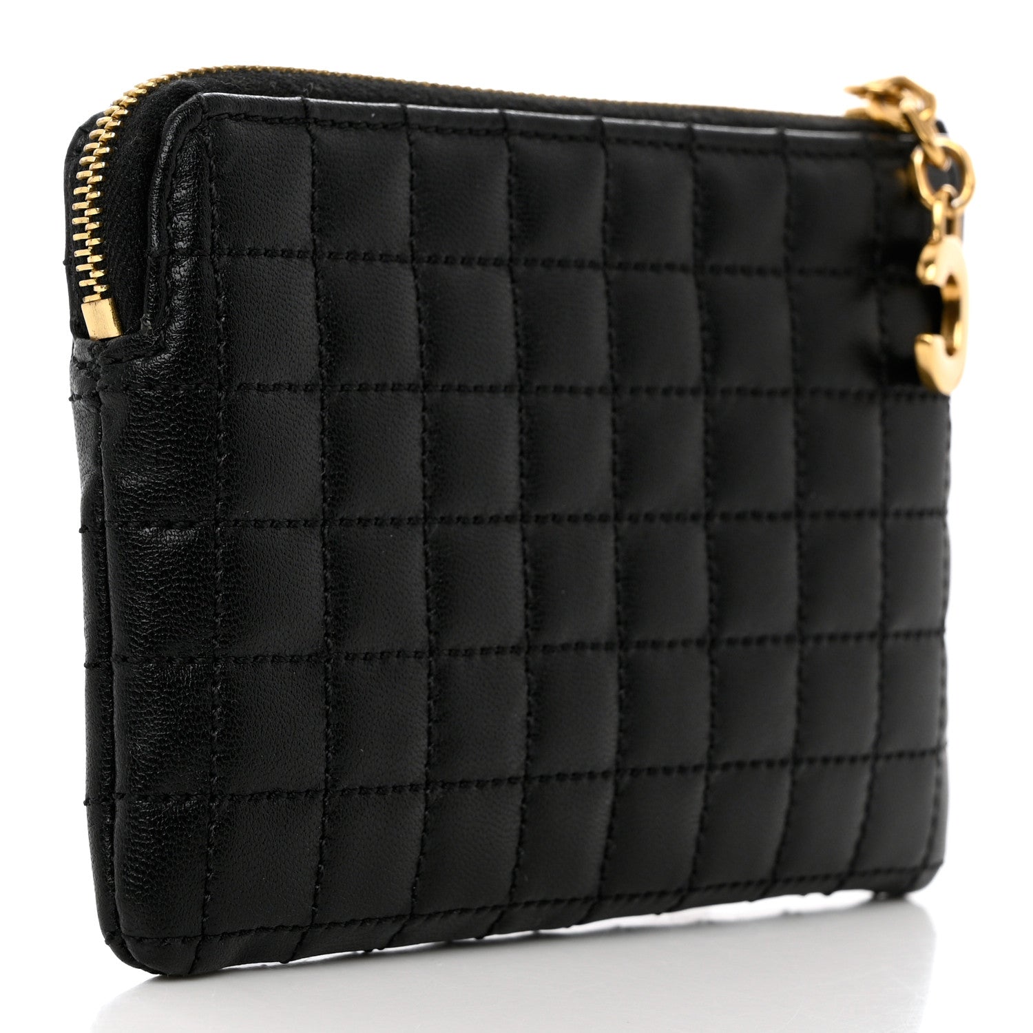 Celine Calfskin Quilted C Charm Coin Card Pouch Black 3 of 11