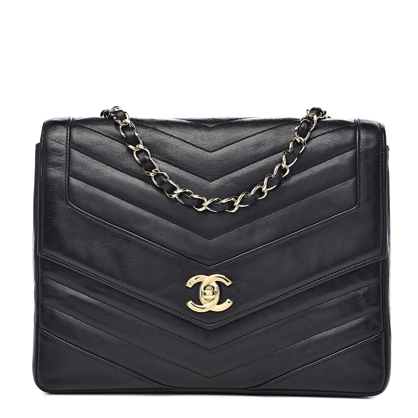 Lambskin Chevron Quilted Small Single Flap Black