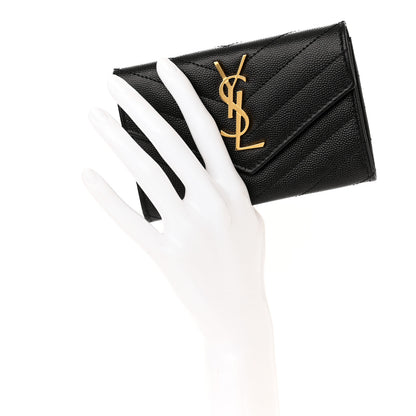 Saint Laurent Grain De Poudre Matelasse Chevron Small Monogram Envelope Wallet Black 2 of 7