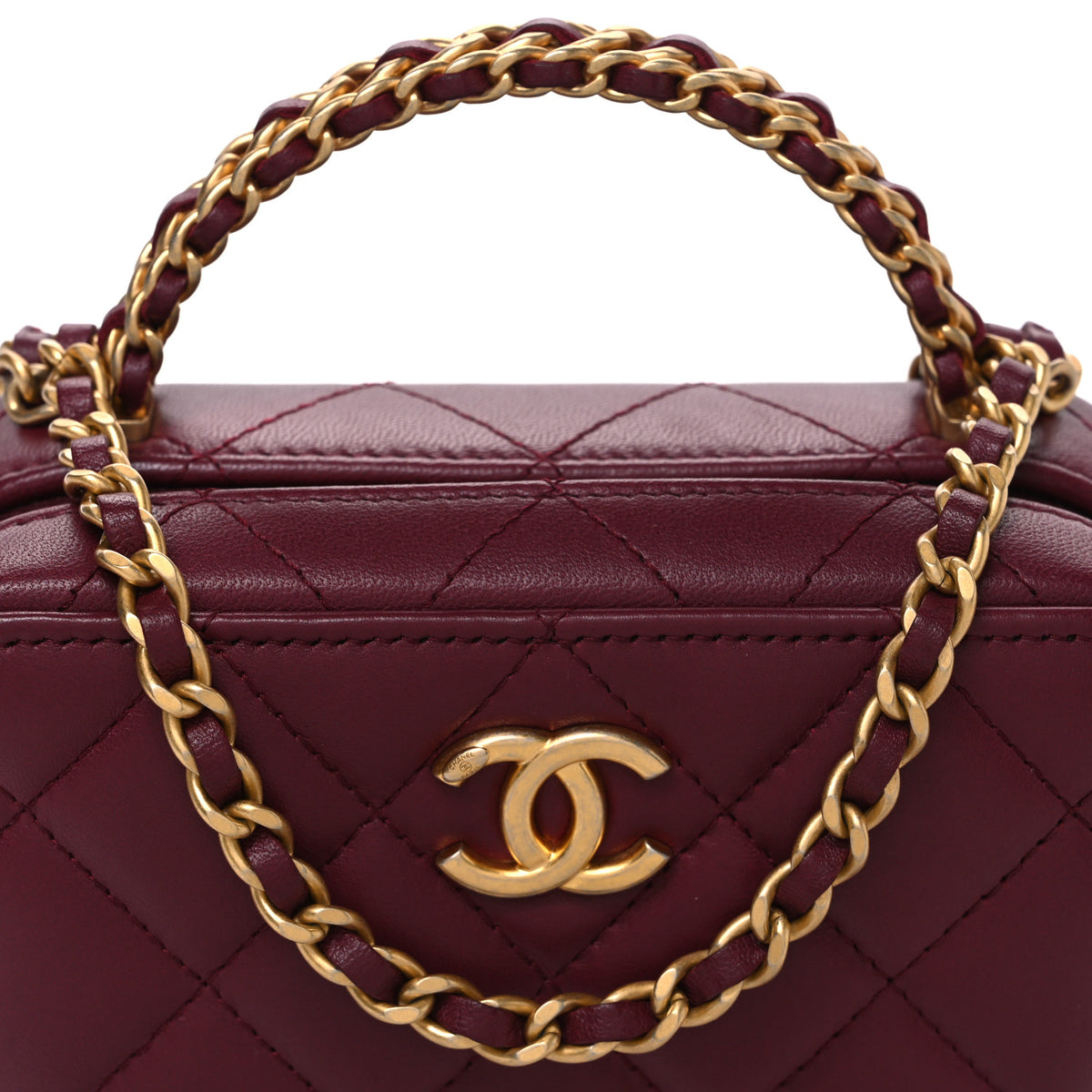 Chanel Lambskin Quilted Top Handle Mini Vanity Case Burgundy 8 of 10