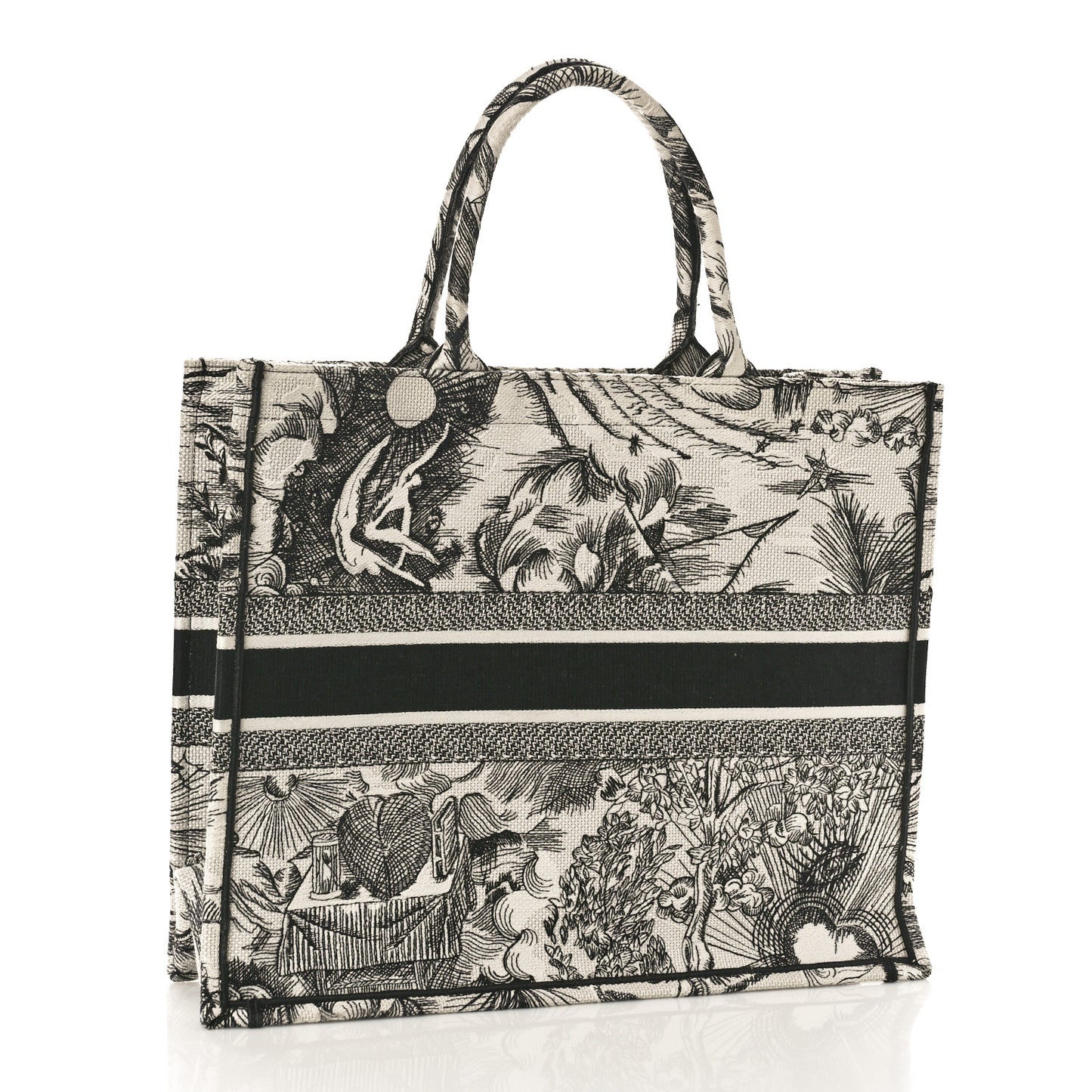 Canvas Embroidered Large Toile De Jouy Book Tote White Black