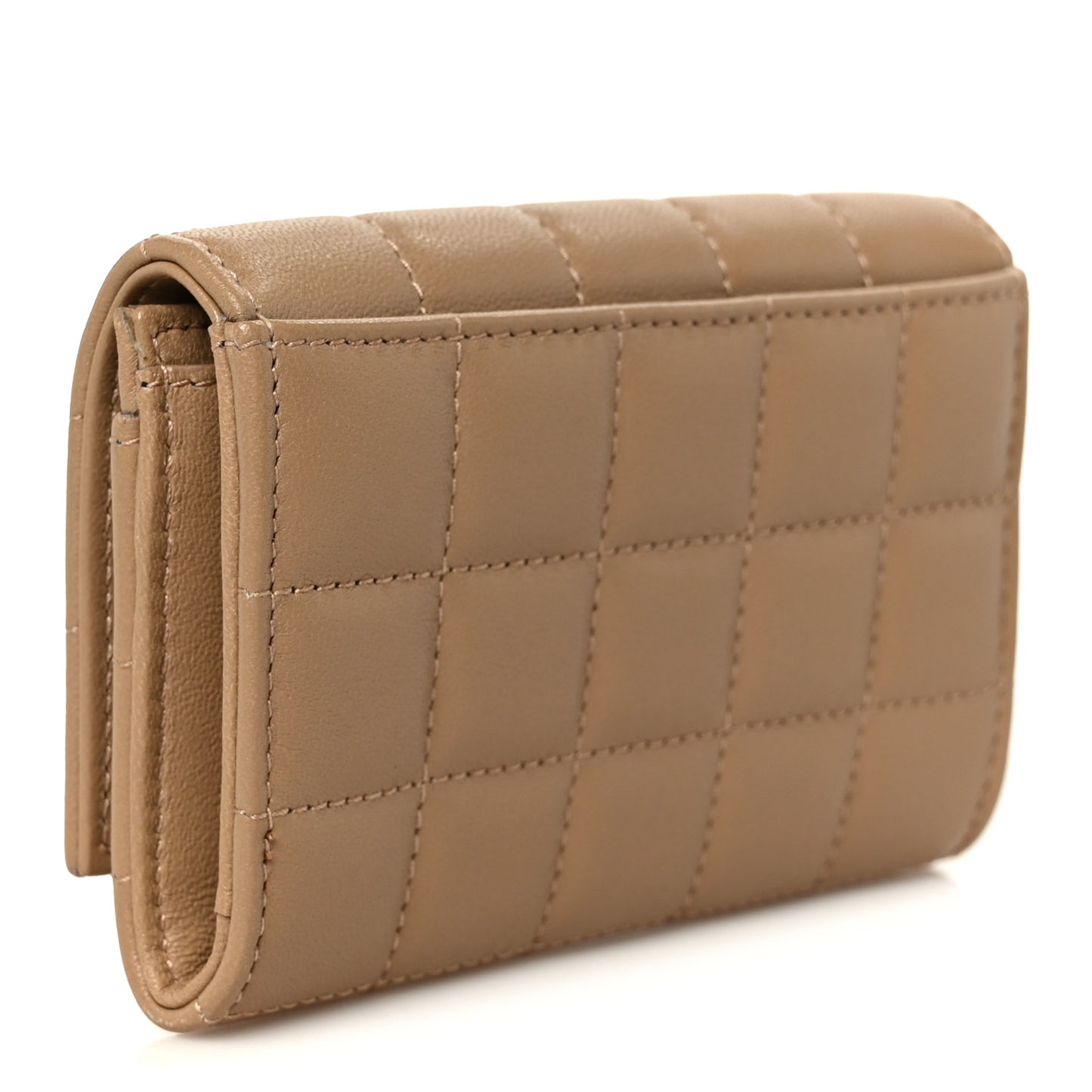 Lambskin Carre Quilted Cassandre Compact Envelope Card Case Dark Toffee