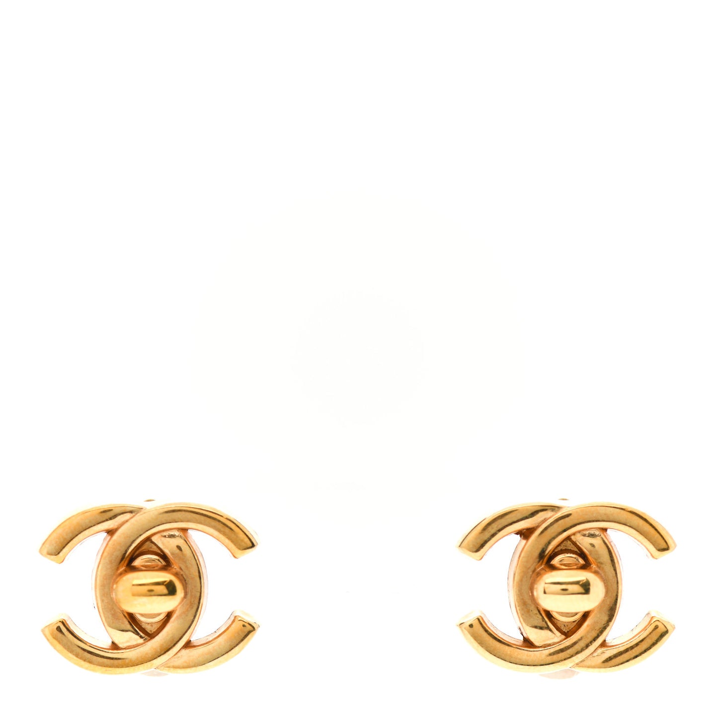 Metal CC Turnlock Clip On Earrings Gold