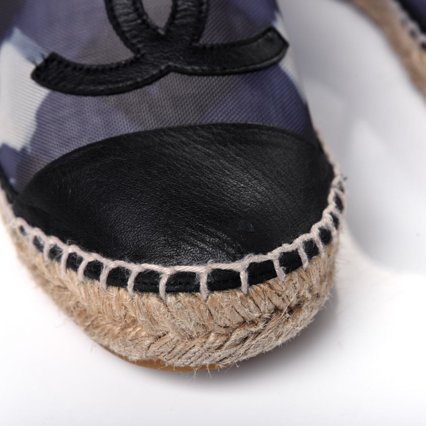 Mesh Lambskin Check Print CC Espadrilles 37 Blue Black White
